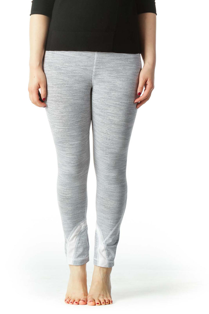 White and Gray Striped Capri Yoga Pant