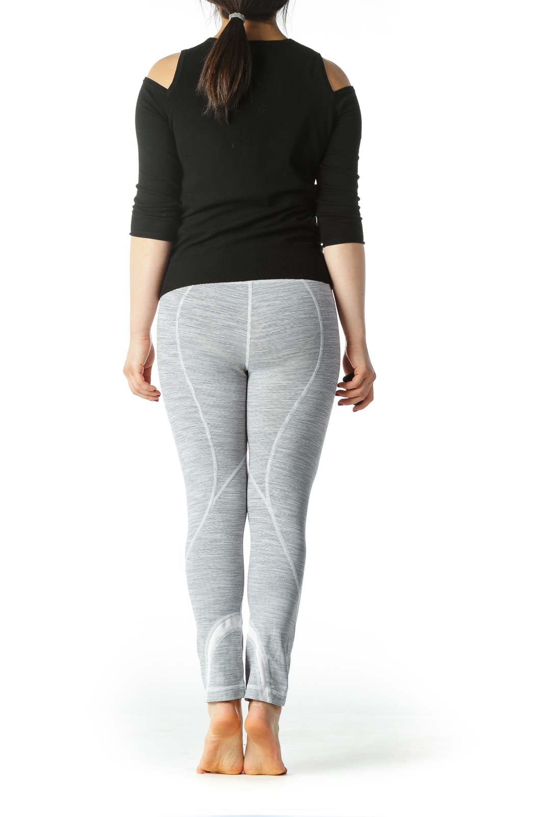 White and Gray Striped Capri Yoga Pant