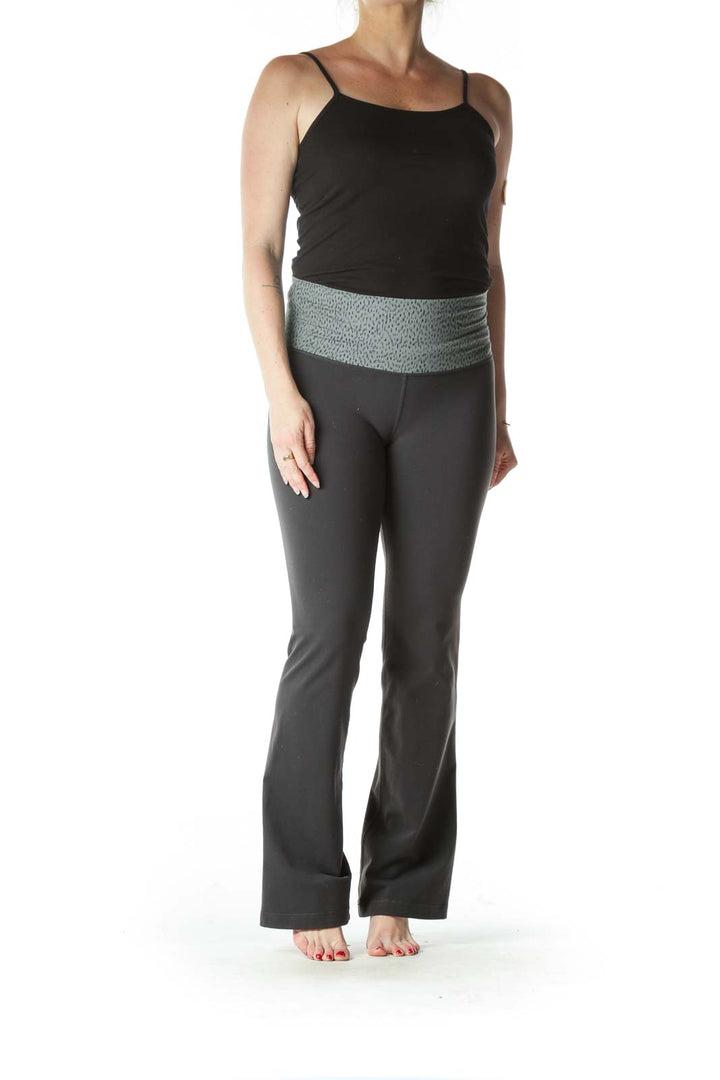 Gray Waist-Patterned Flared Yoga Pants