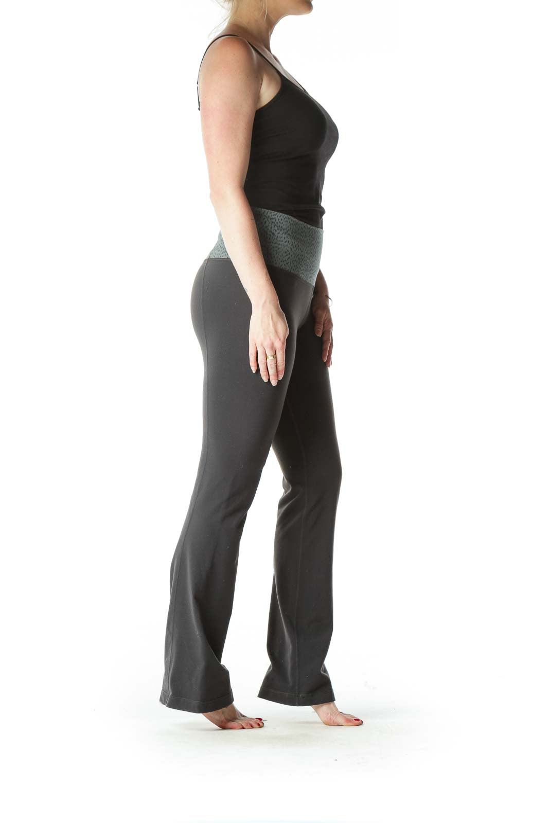 Gray Waist-Patterned Flared Yoga Pants