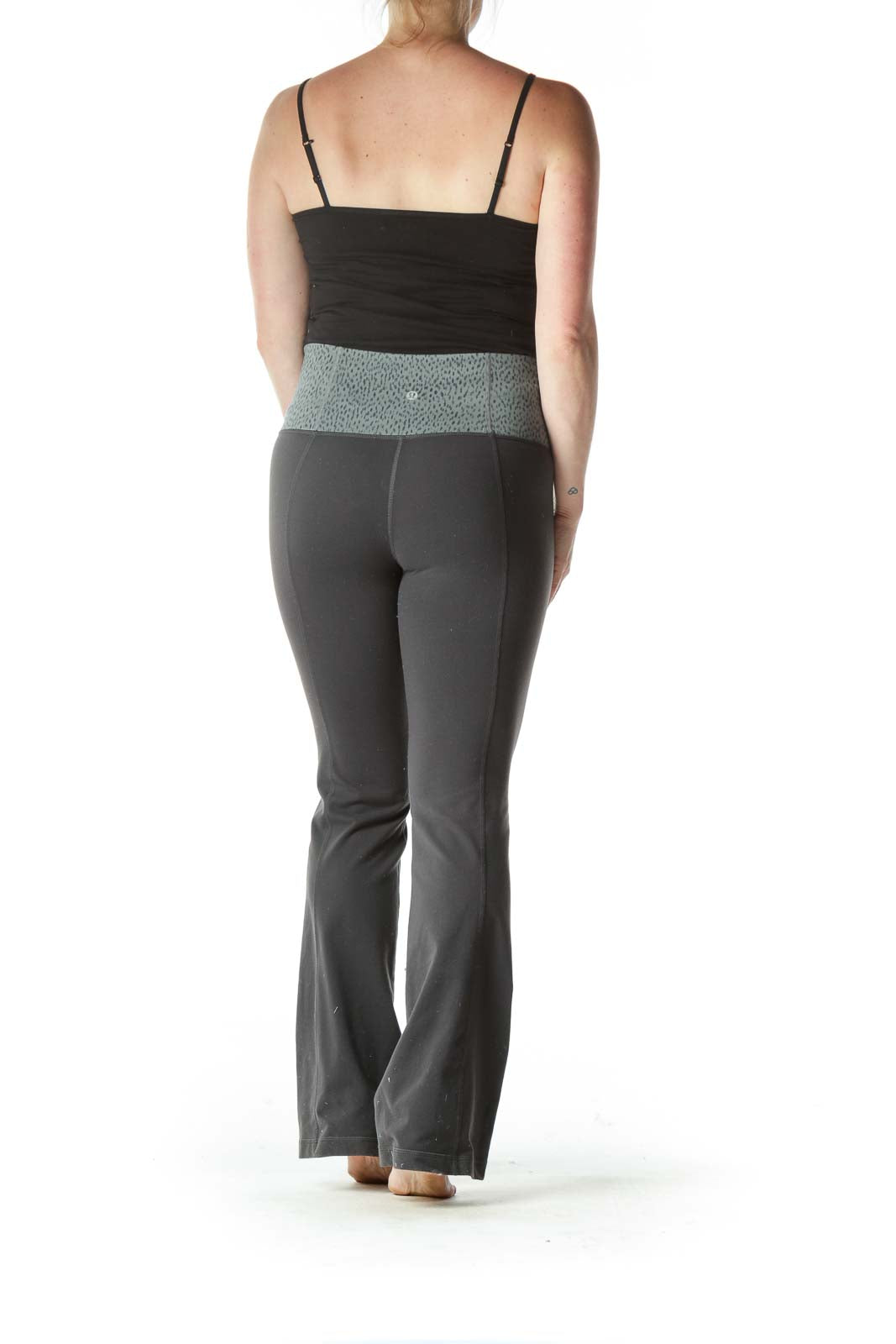 Gray Waist-Patterned Flared Yoga Pants