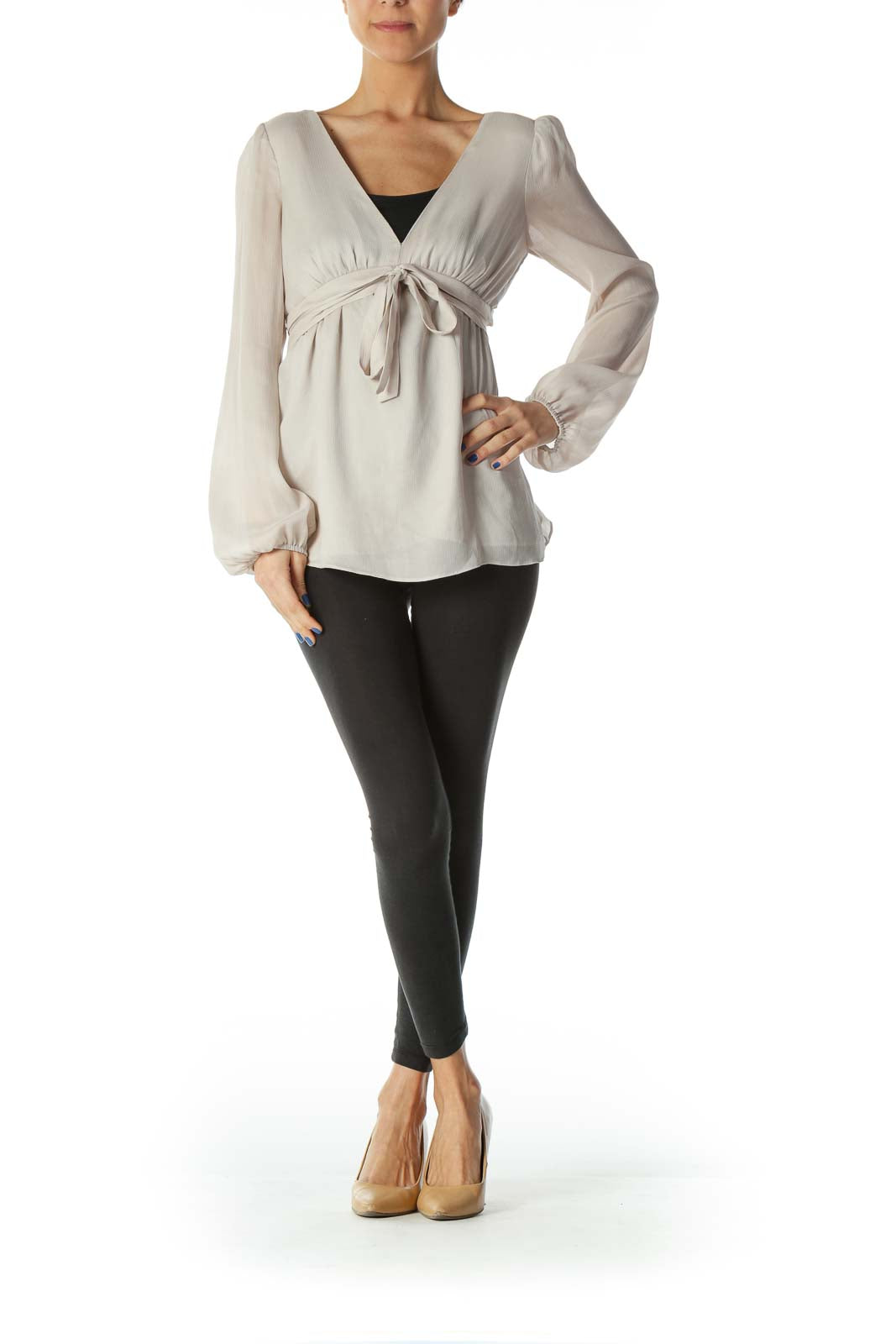 Beige Long Sleeve Blouse