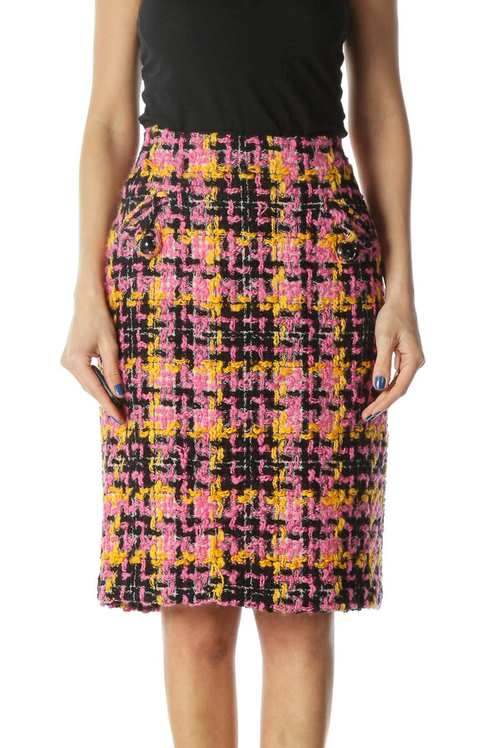 Pink, Yellow, Black Wool Pencil Skirt