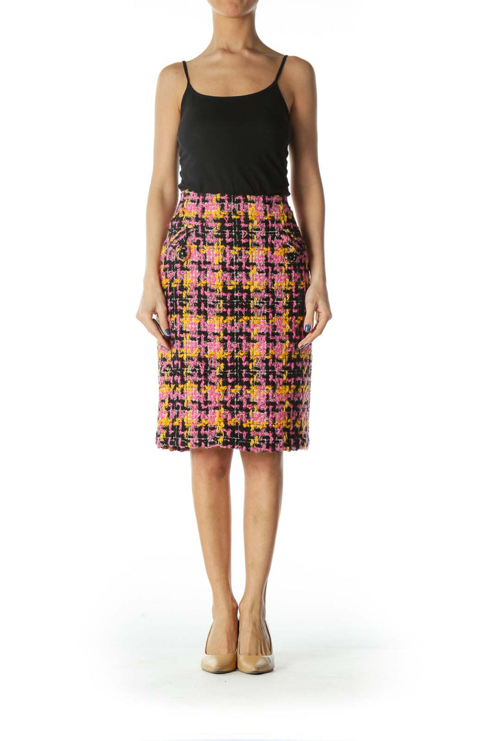 Pink, Yellow, Black Wool Pencil Skirt