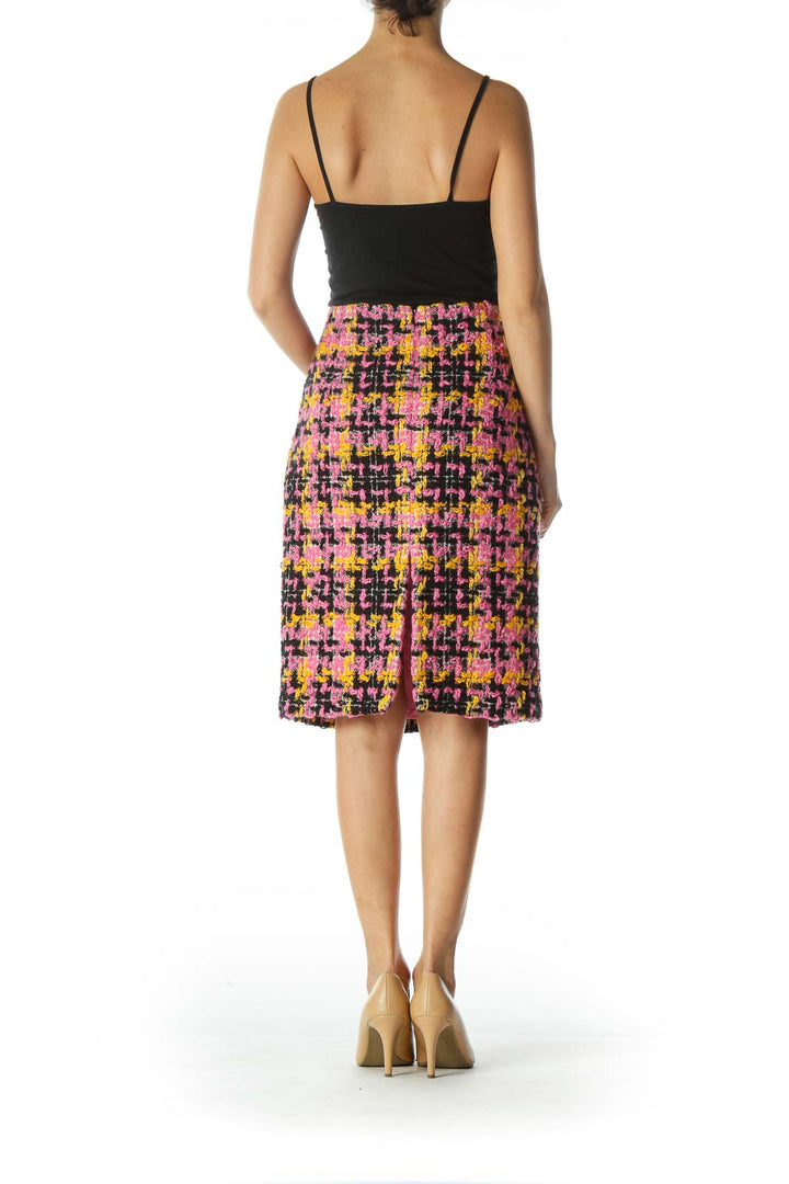 Pink, Yellow, Black Wool Pencil Skirt