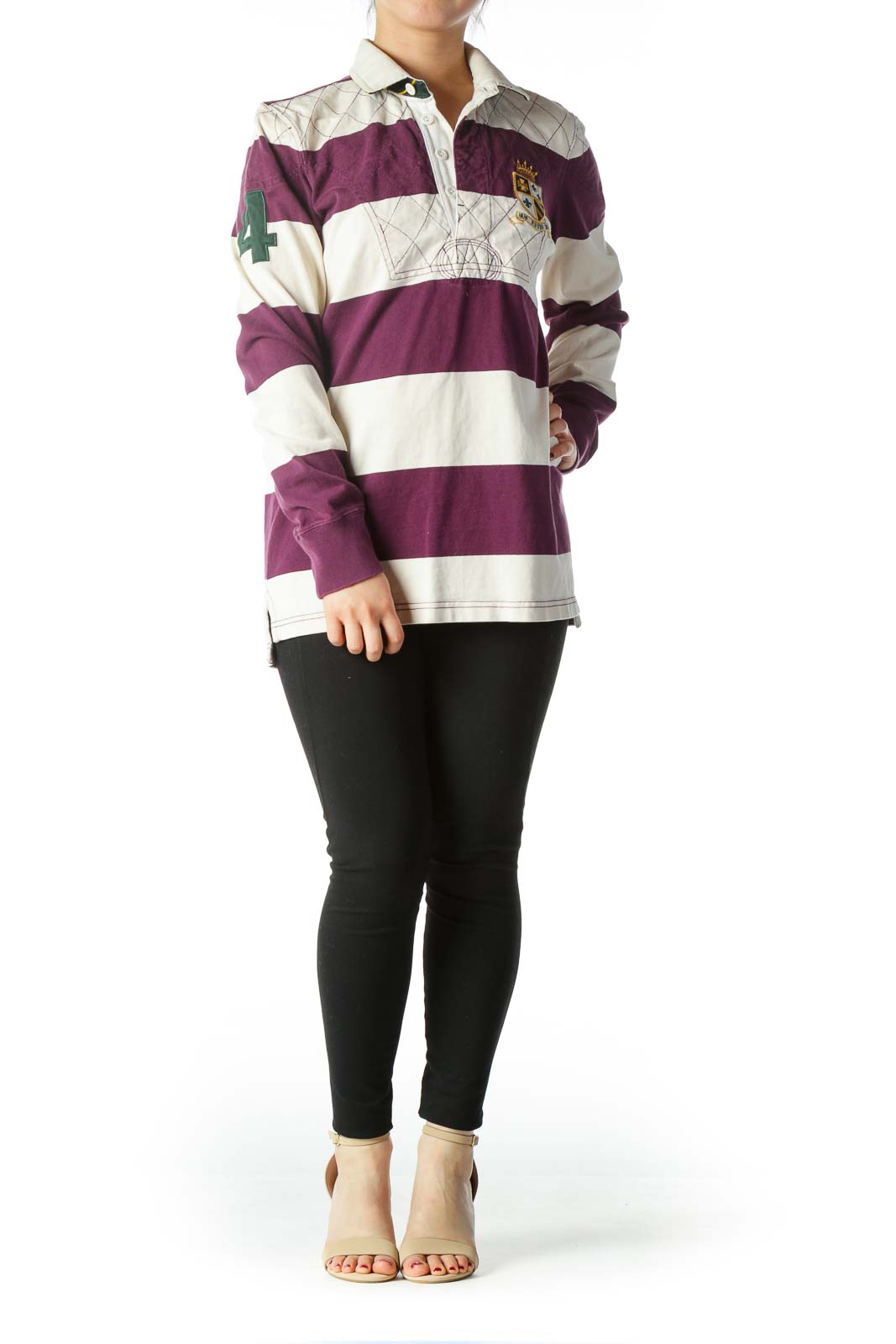 Purple Cream Striped 100% Cotton Knit Sports Top