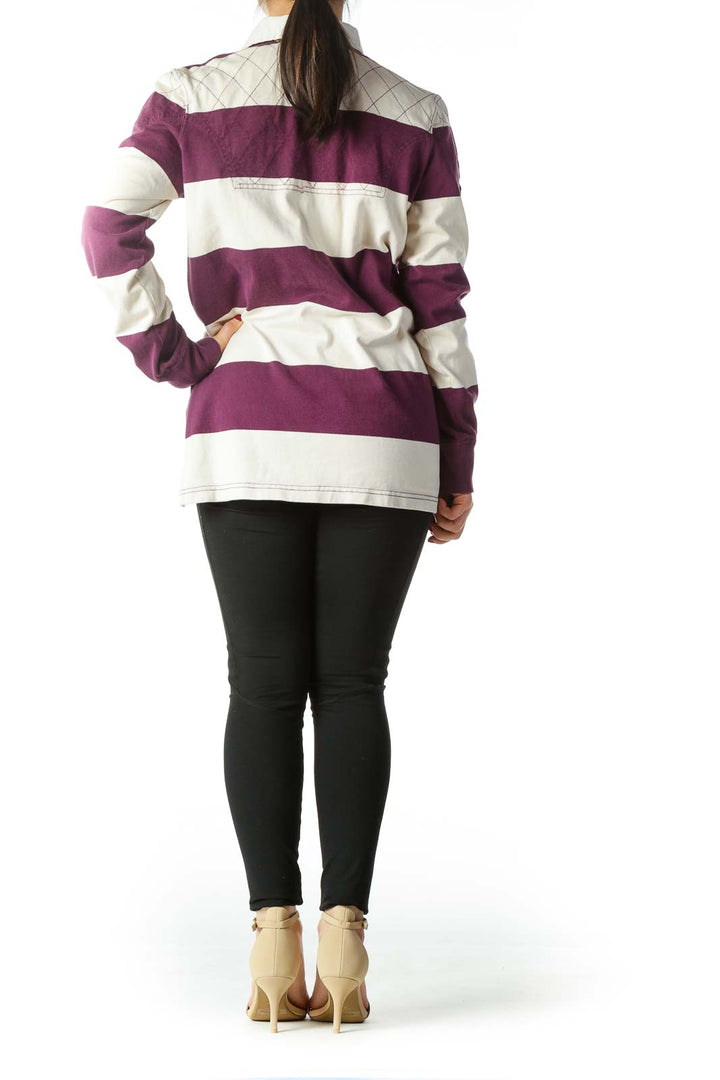 Purple Cream Striped 100% Cotton Knit Sports Top