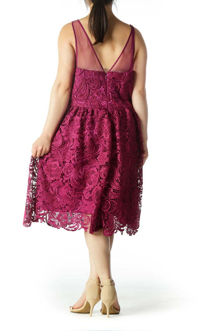 Purple Lace V-Neck Scalloped Cocktail Dress