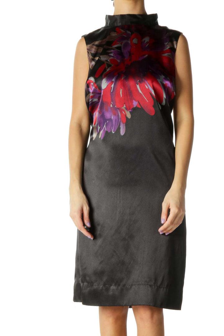 Black Floral High Neck Shift Dress