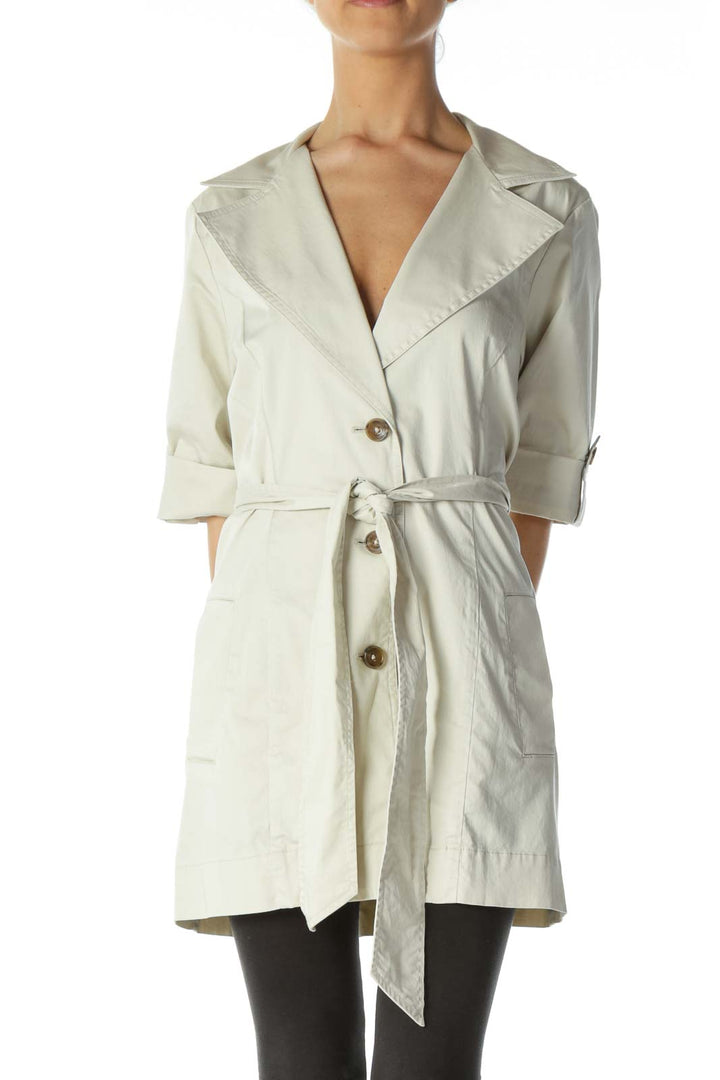 Beige 3/4 Sleeve Mock Trench Coat