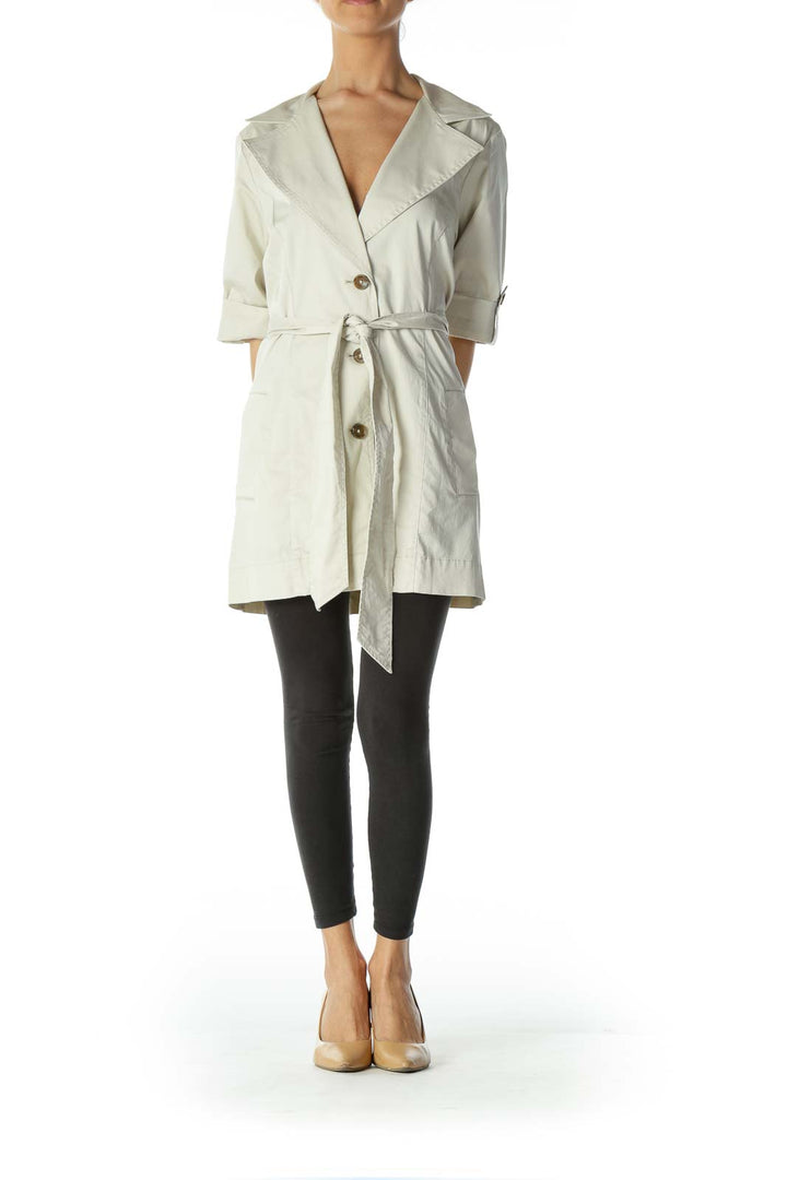 Beige 3/4 Sleeve Mock Trench Coat