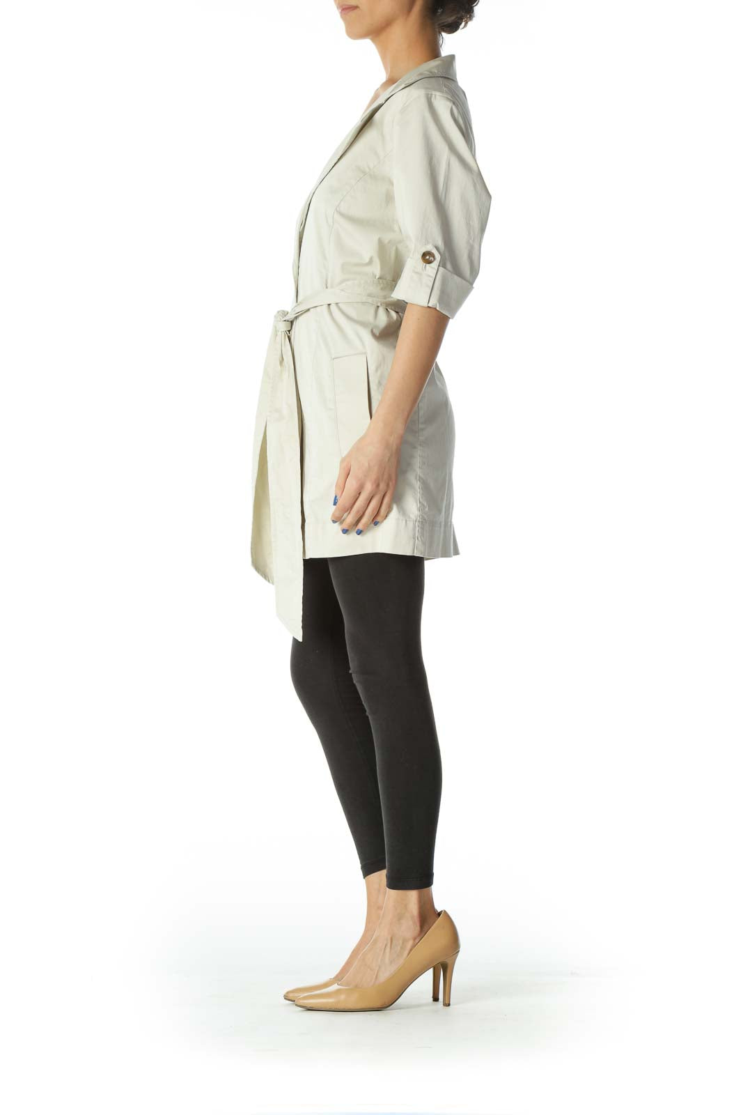 Beige 3/4 Sleeve Mock Trench Coat