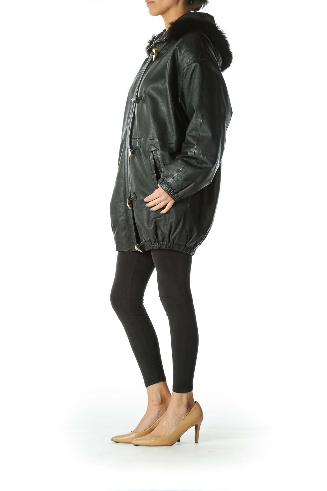 Black Faux Fur Leather Coat