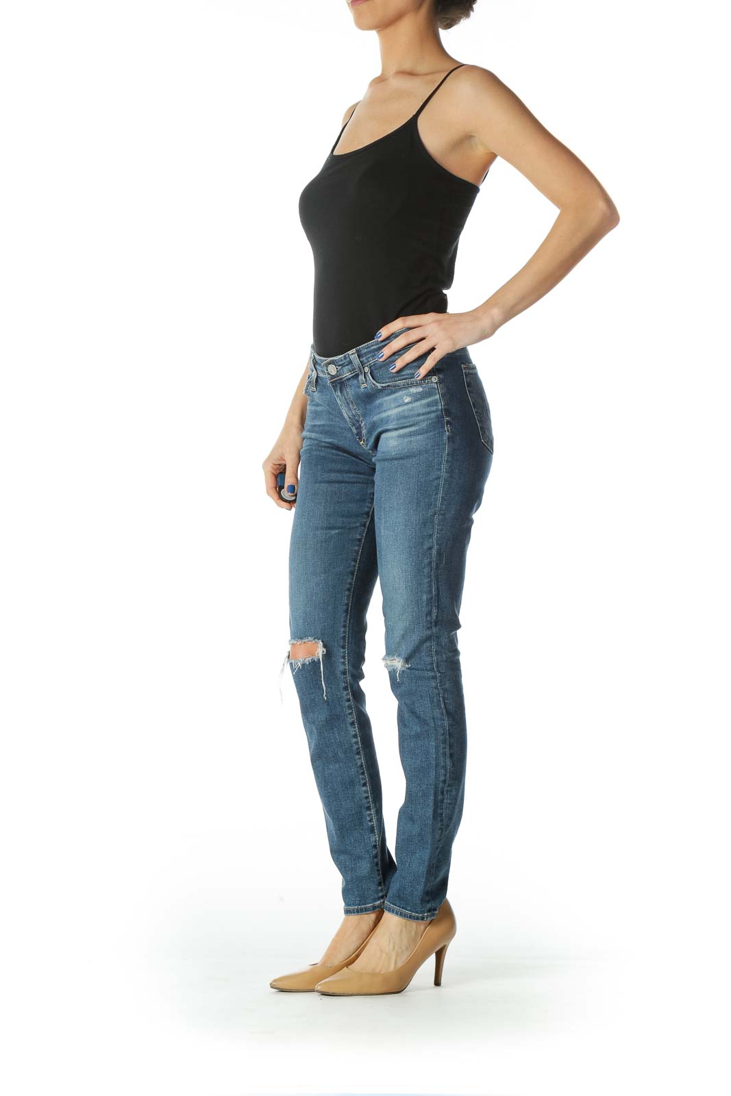 Blue Distressed Mid Rise Super Skinny Jeans