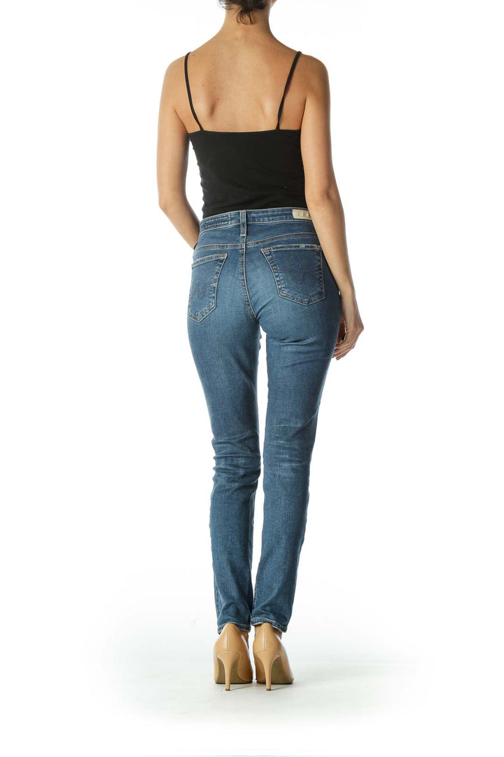 Blue Distressed Mid Rise Super Skinny Jeans