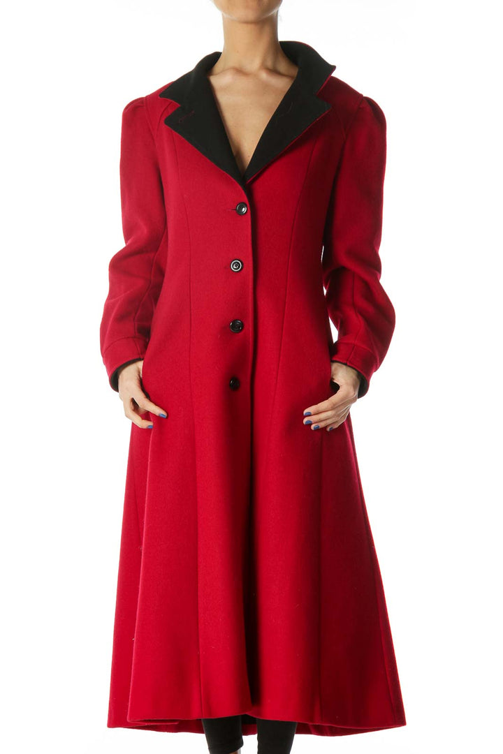 Red Single Breasted Knit Heavy Coat