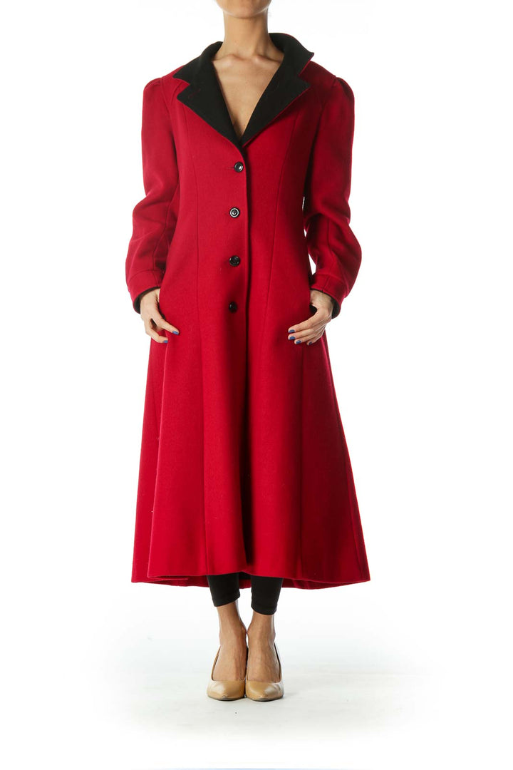 Red Single Breasted Knit Heavy Coat