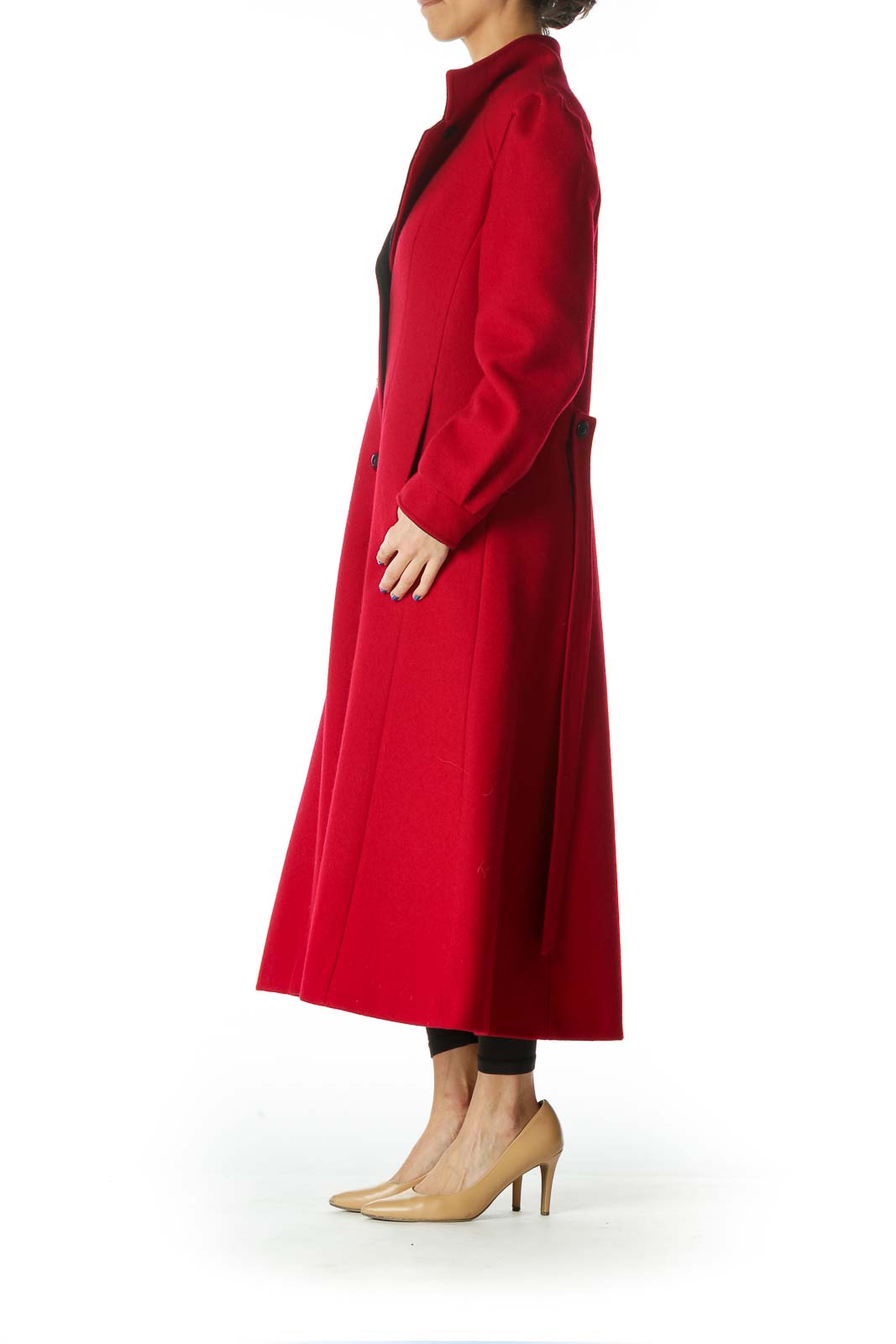 Red Single Breasted Knit Heavy Coat