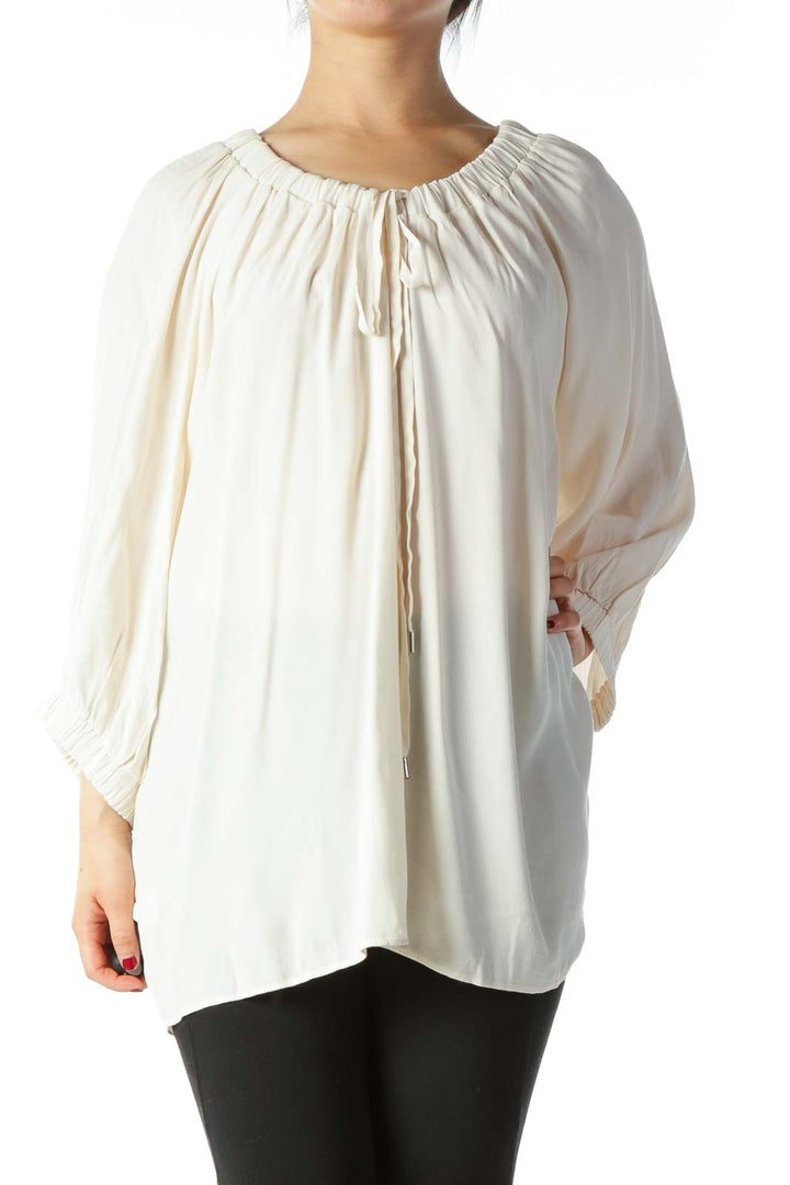 Cream Elastic Detail and Drawstring Blouse