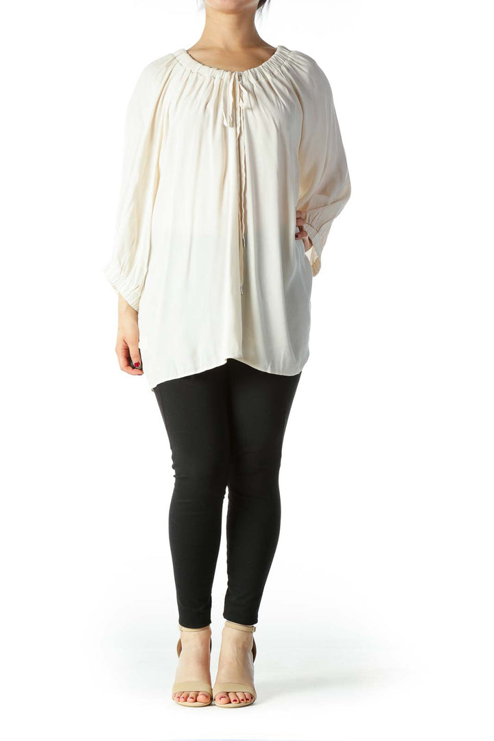 Cream Elastic Detail and Drawstring Blouse