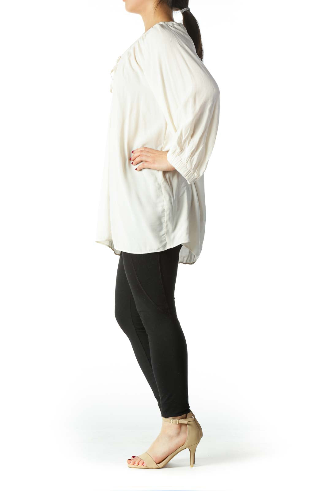 Cream Elastic Detail and Drawstring Blouse