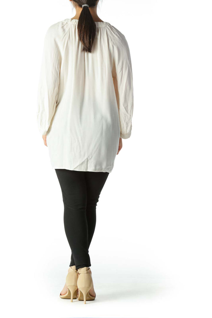 Cream Elastic Detail and Drawstring Blouse