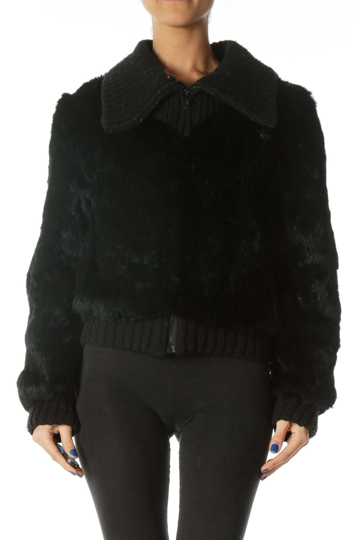 Black Genuine Rabbit Fur Jacket