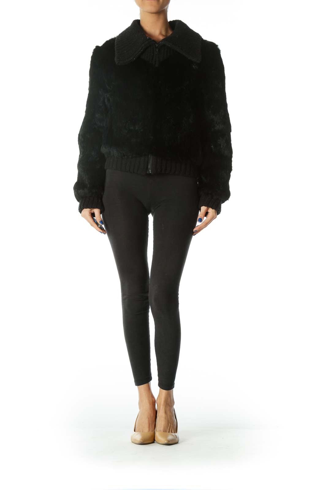 Black Genuine Rabbit Fur Jacket