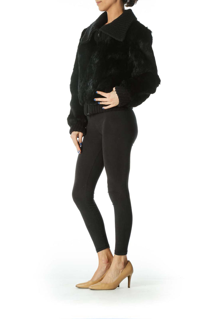 Black Genuine Rabbit Fur Jacket