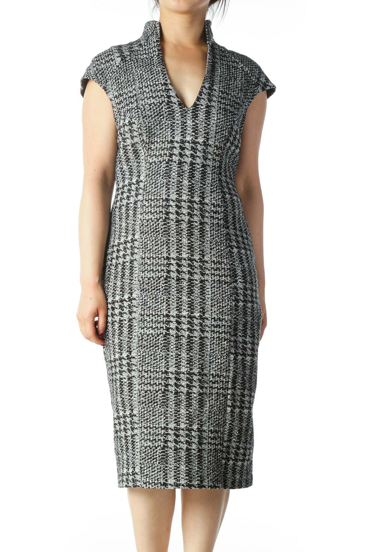 Black White Silver Metallic Thread Knit Dress