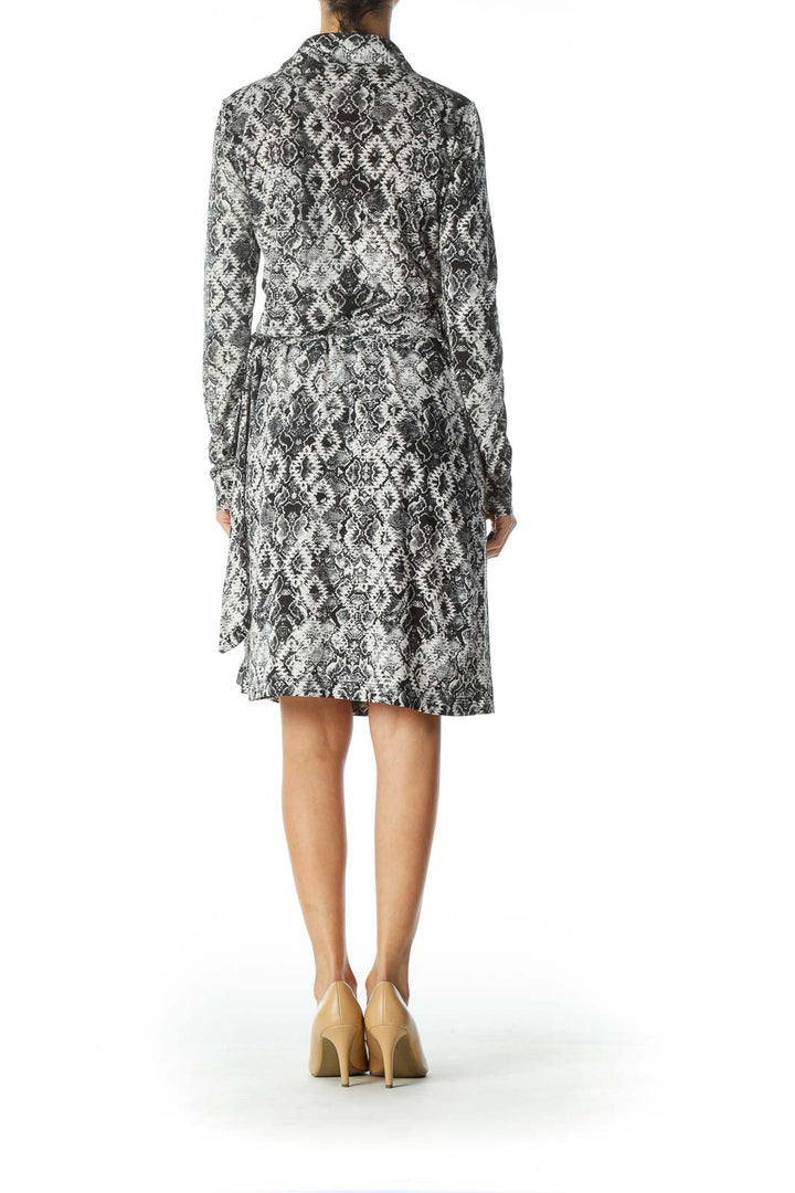 Black and White Snake Skin Print Wrap Dress