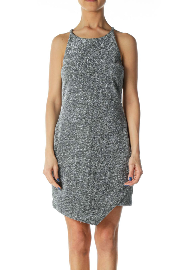 Silver Metallic Textured Cocktail Dress