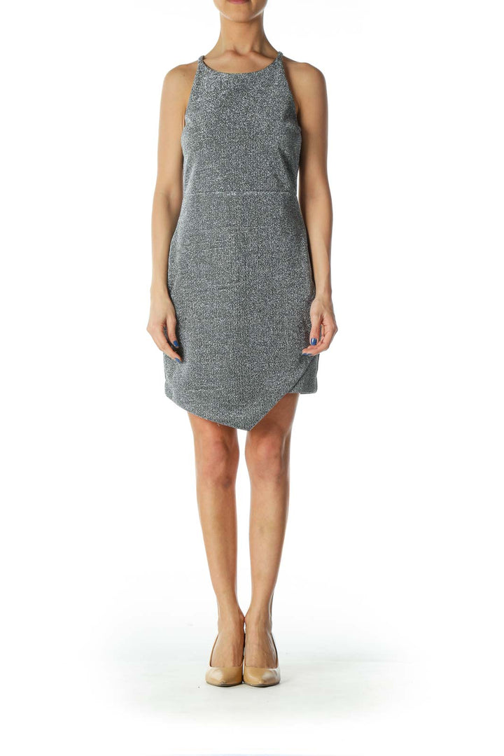 Silver Metallic Textured Cocktail Dress