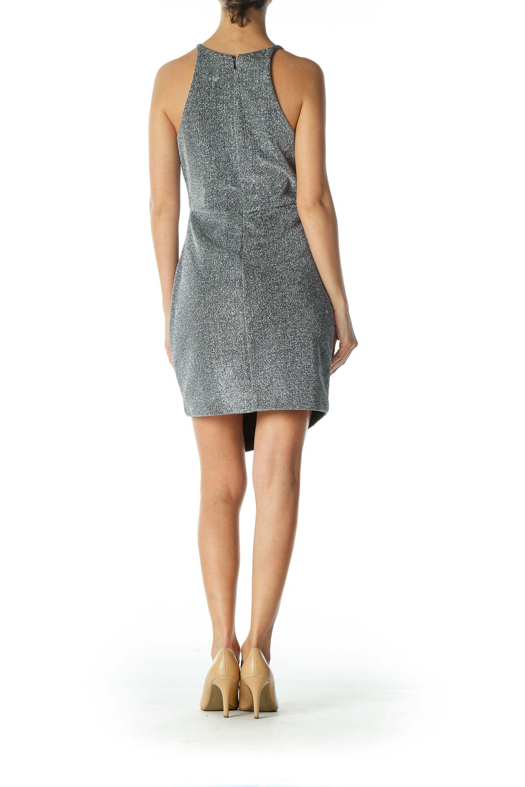 Silver Metallic Textured Cocktail Dress