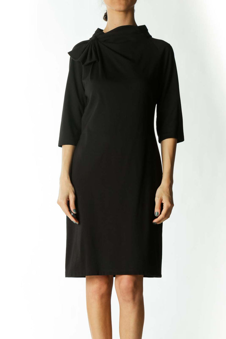 Black Neck Bow Detail 3/4 Sleeve Day Dress