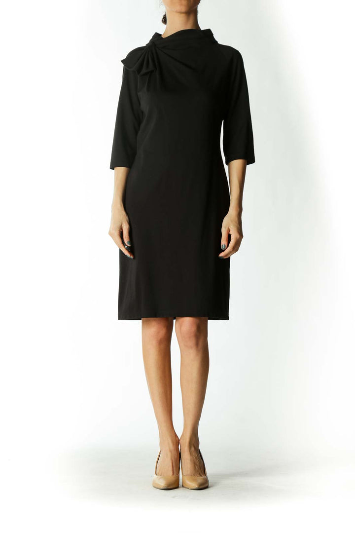 Black Neck Bow Detail 3/4 Sleeve Day Dress