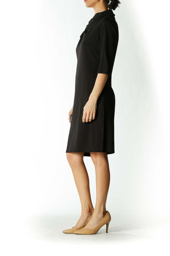 Black Neck Bow Detail 3/4 Sleeve Day Dress