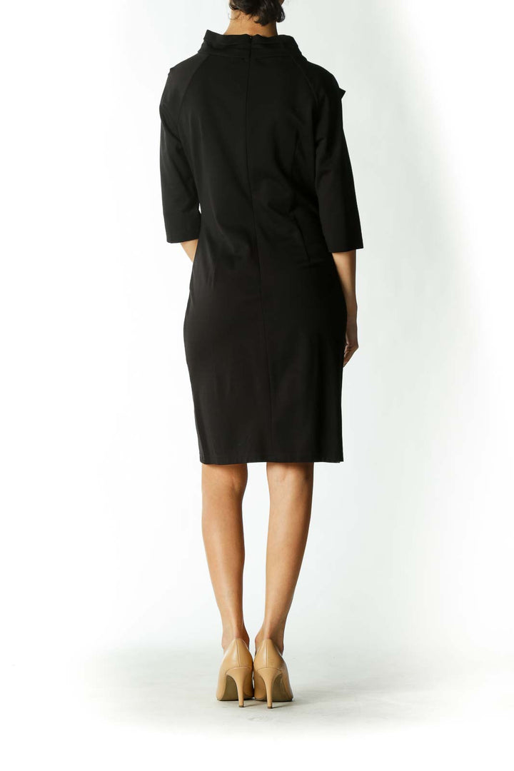 Black Neck Bow Detail 3/4 Sleeve Day Dress