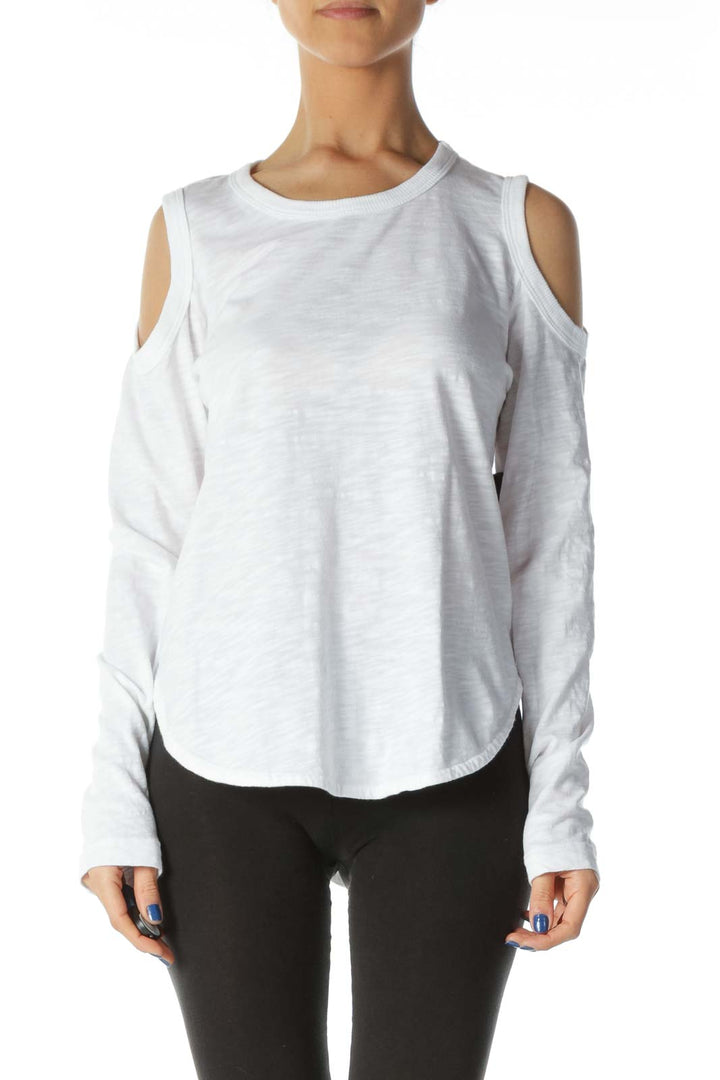 White 100% Cotton Cold-Shoulder High-Low Knit Top