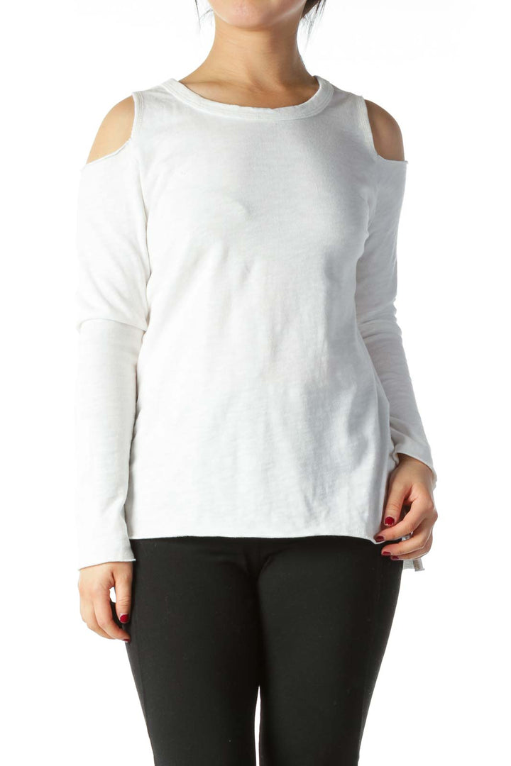 White 100% Cotton Cold-Shoulder Knit Top