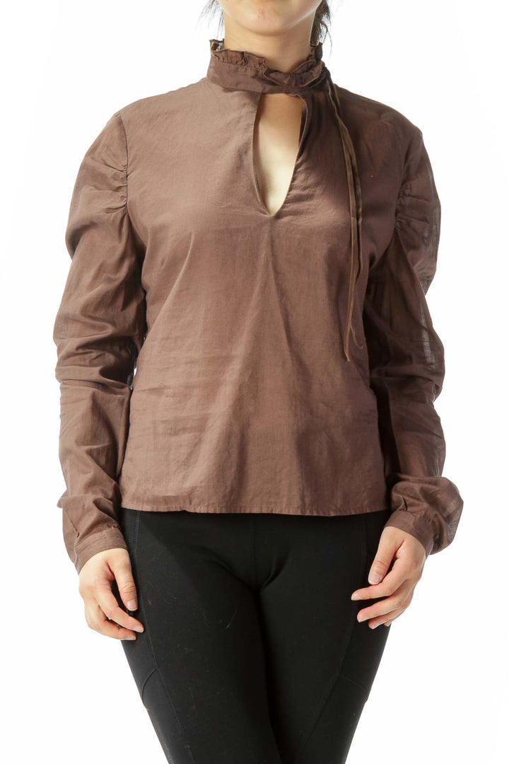 Brown Open Back Blouse