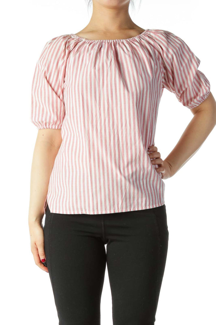 Pink White Striped Cold Shoulder Cotton Top