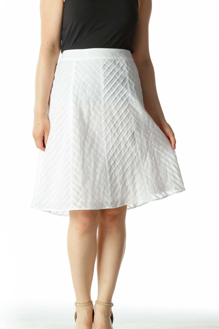 White Zippered Pleated Patterned A-Line Skirt