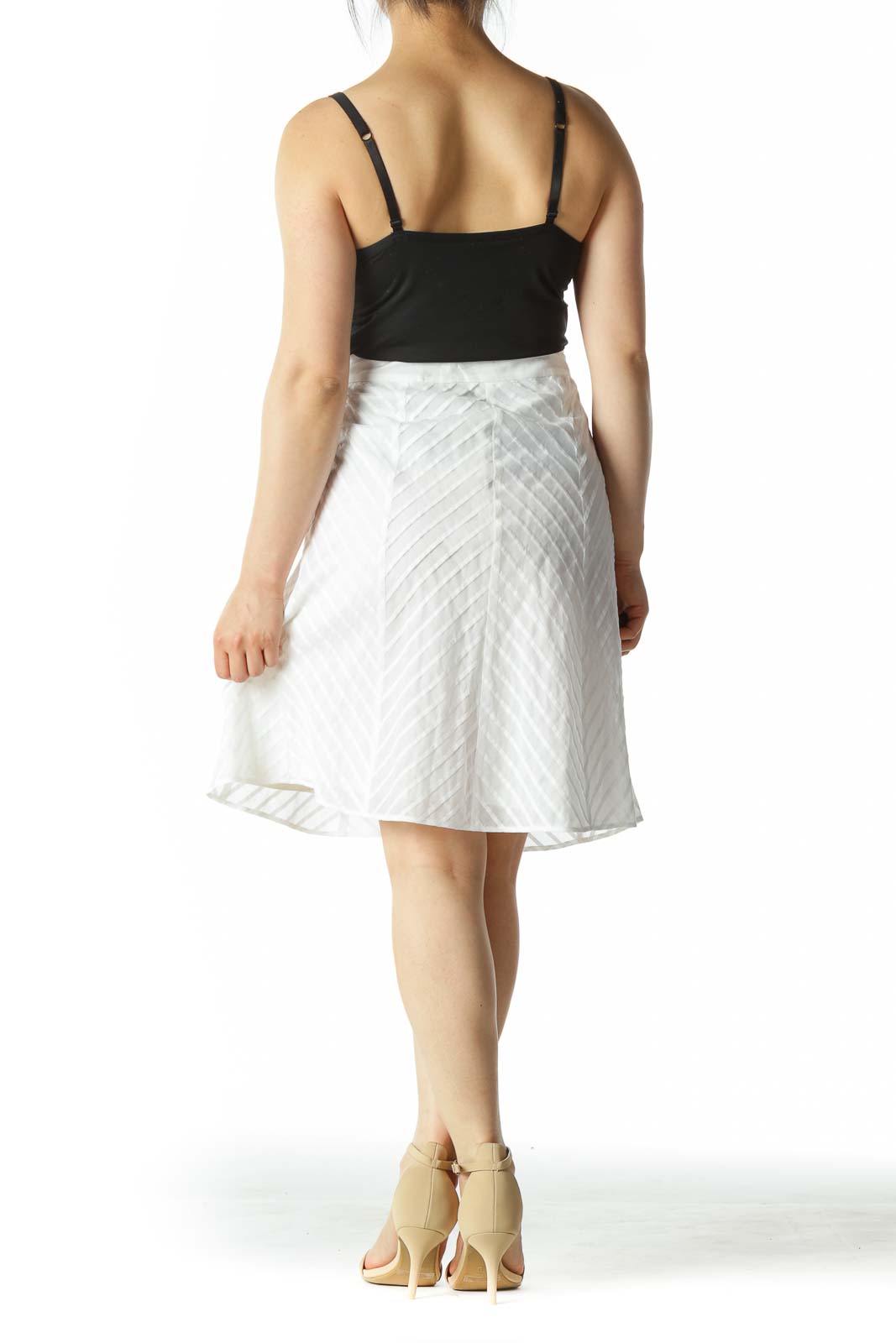 White Zippered Pleated Patterned A-Line Skirt