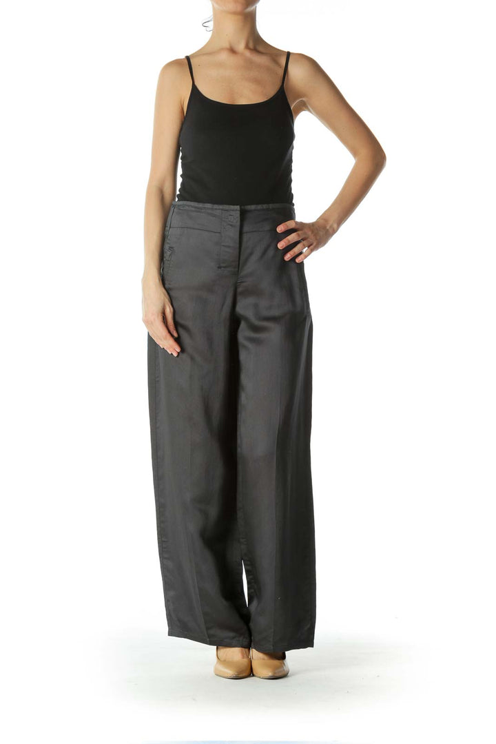 Gray Drawstring Waist Wide Leg Pants