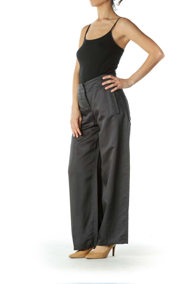 Gray Drawstring Waist Wide Leg Pants