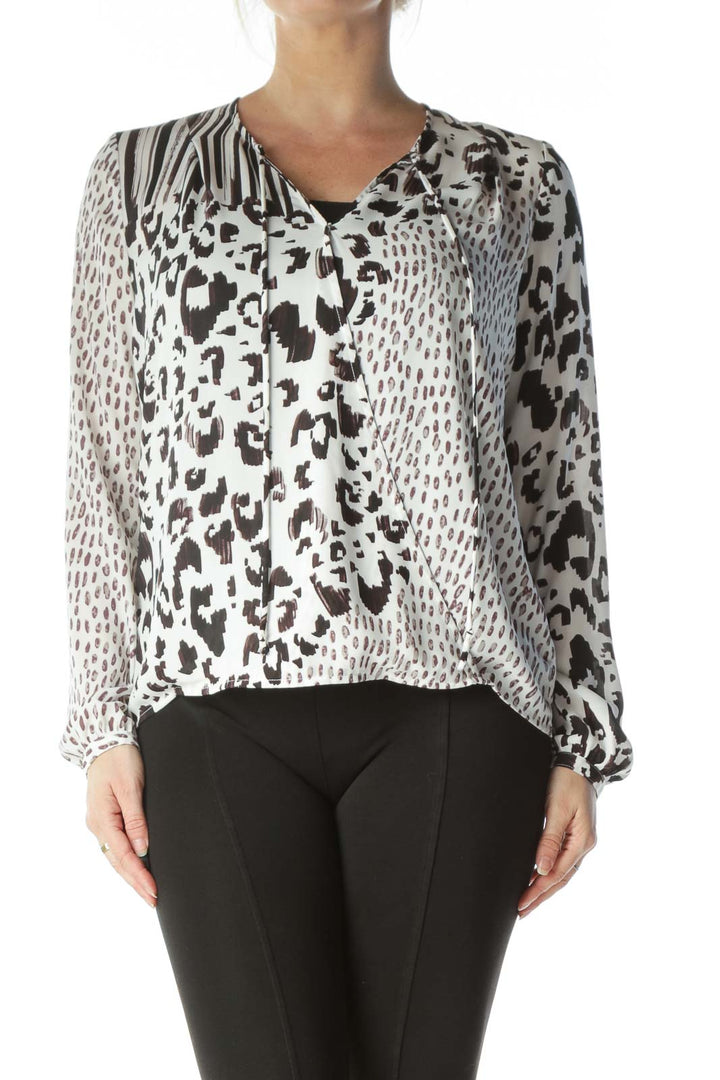 White and Brown Animal-Print Blouse