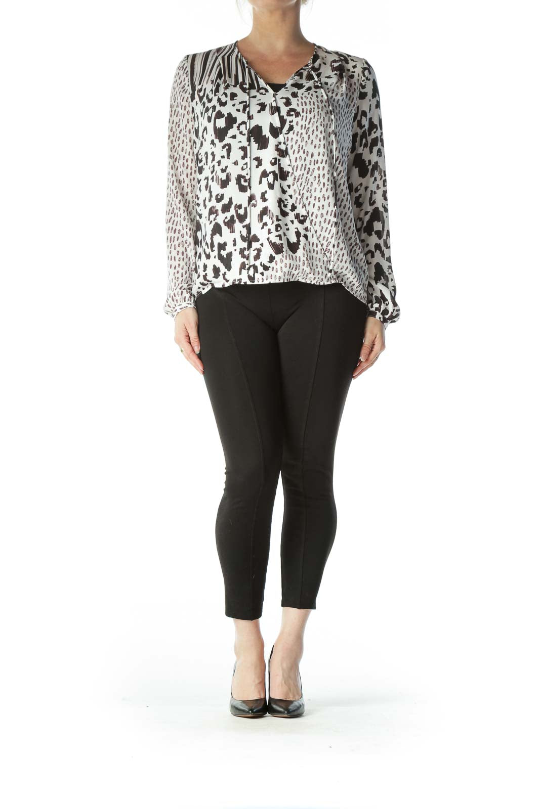 White and Brown Animal-Print Blouse