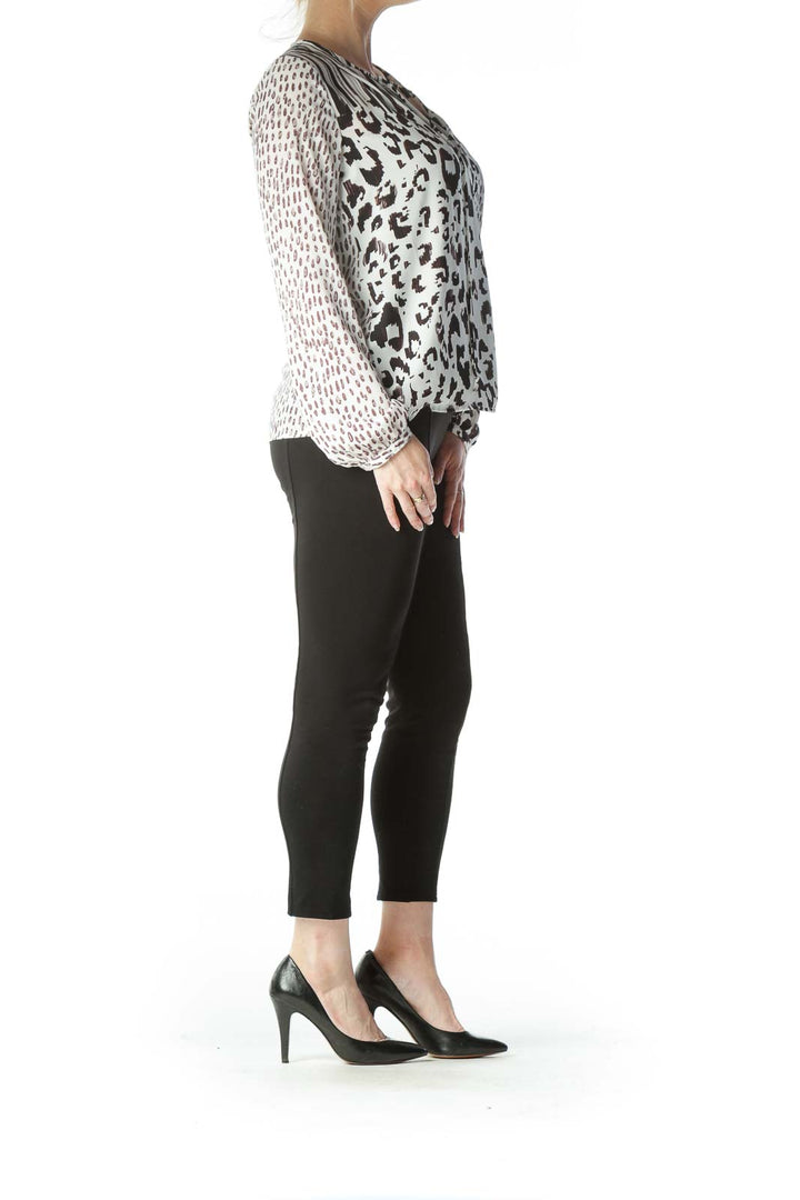 White and Brown Animal-Print Blouse