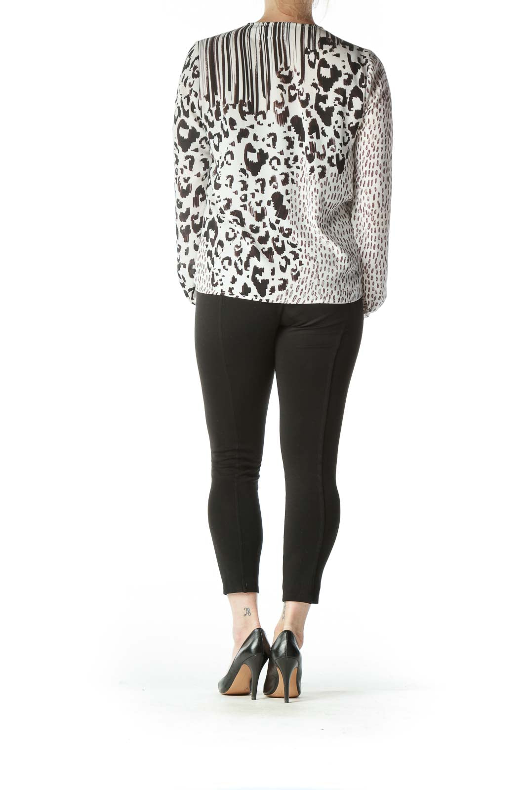 White and Brown Animal-Print Blouse